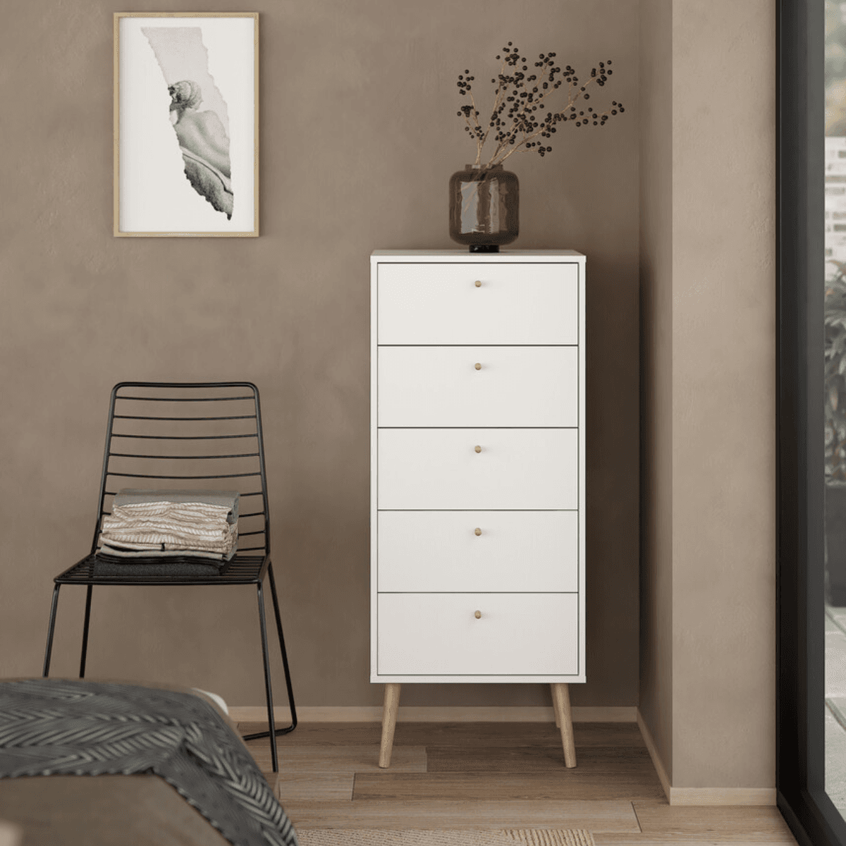 Commode 5 tiroirs avec pieds en bois H120,1 cm - TARP - Calicosy