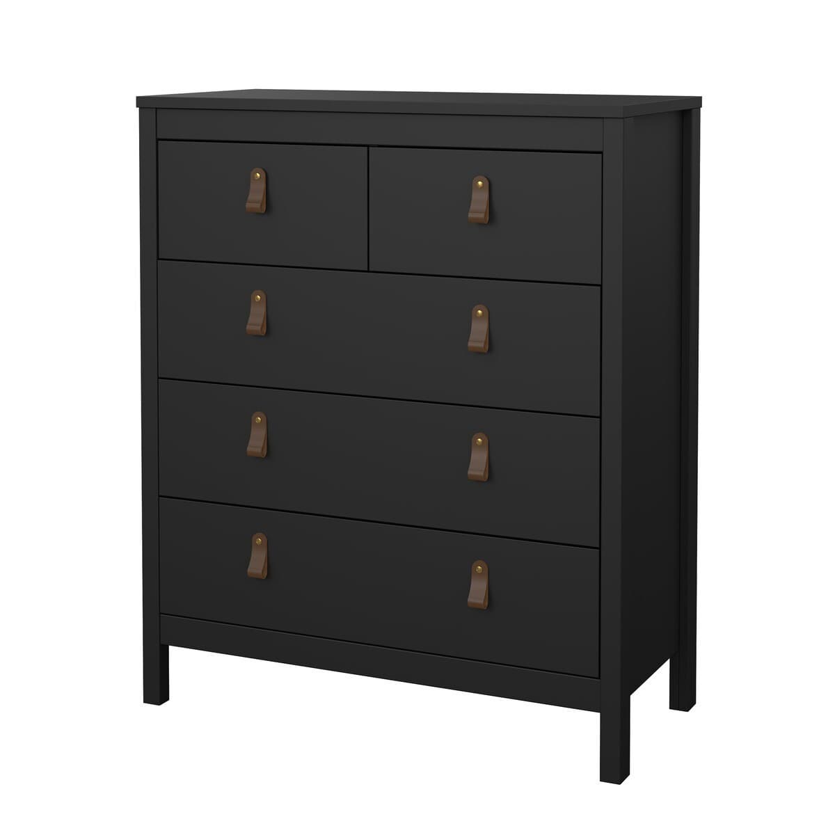 Commode 5 tiroirs noir mat H98,9 cm - BARCELONE - Calicosy