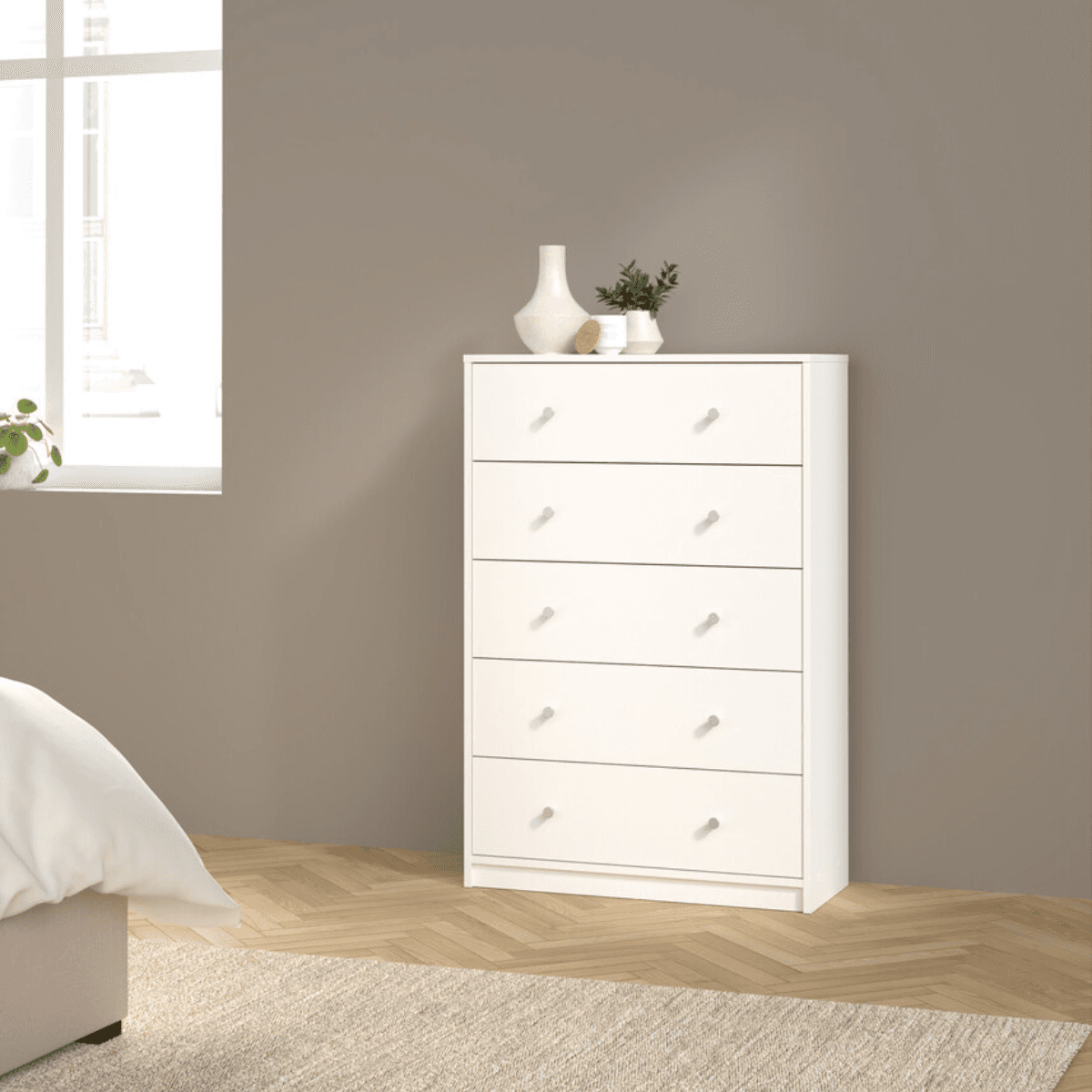 Commode 5 tiroirs blanc H108 cm - LISE - Calicosy