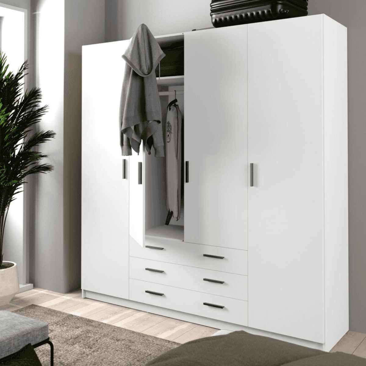 Armoire 4 portes et 3 tiroirs L196 cm - PRINT - Calicosy