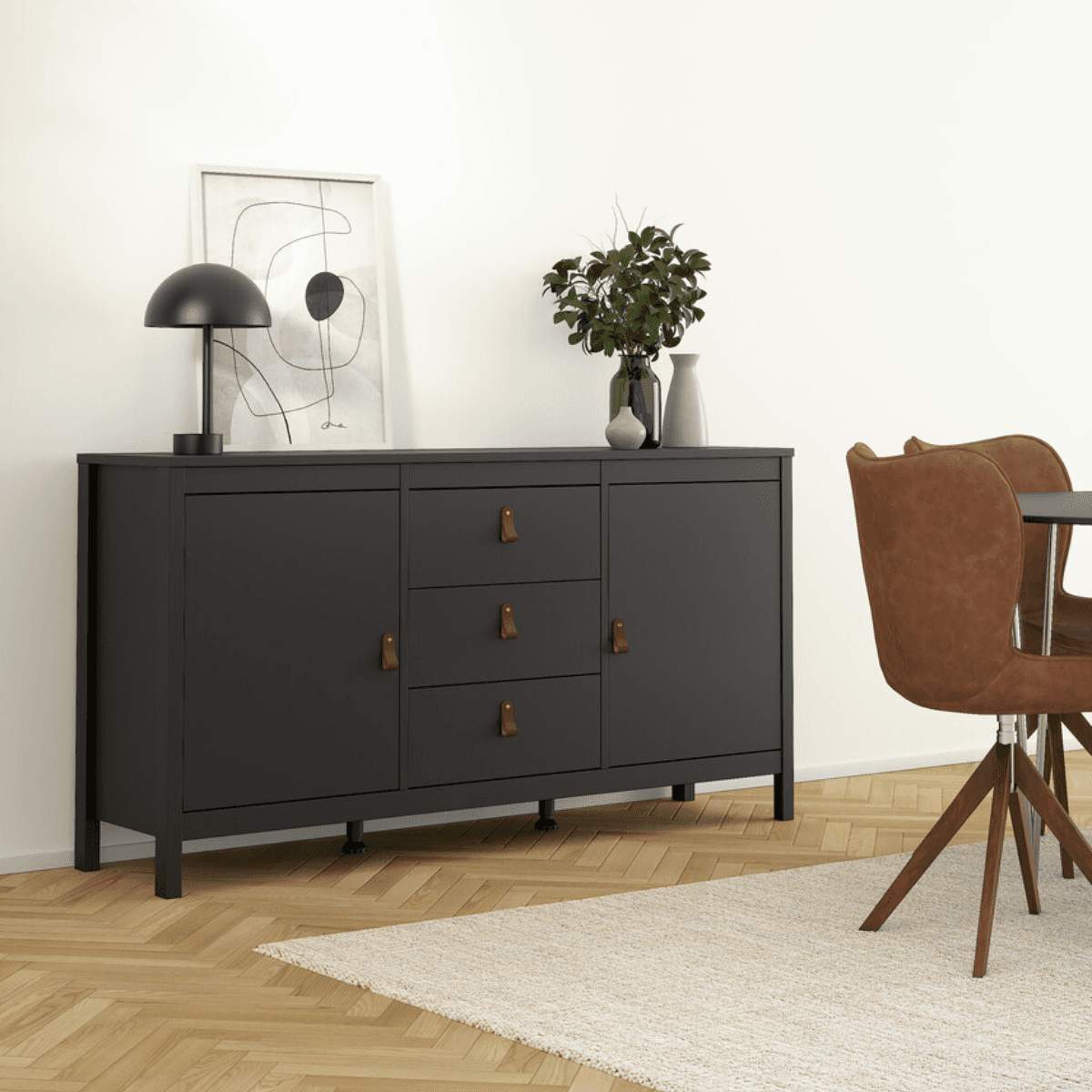 Buffet 2 portes et 3 tiroirs noir mat L151cm - BARCELONE - Calicosy