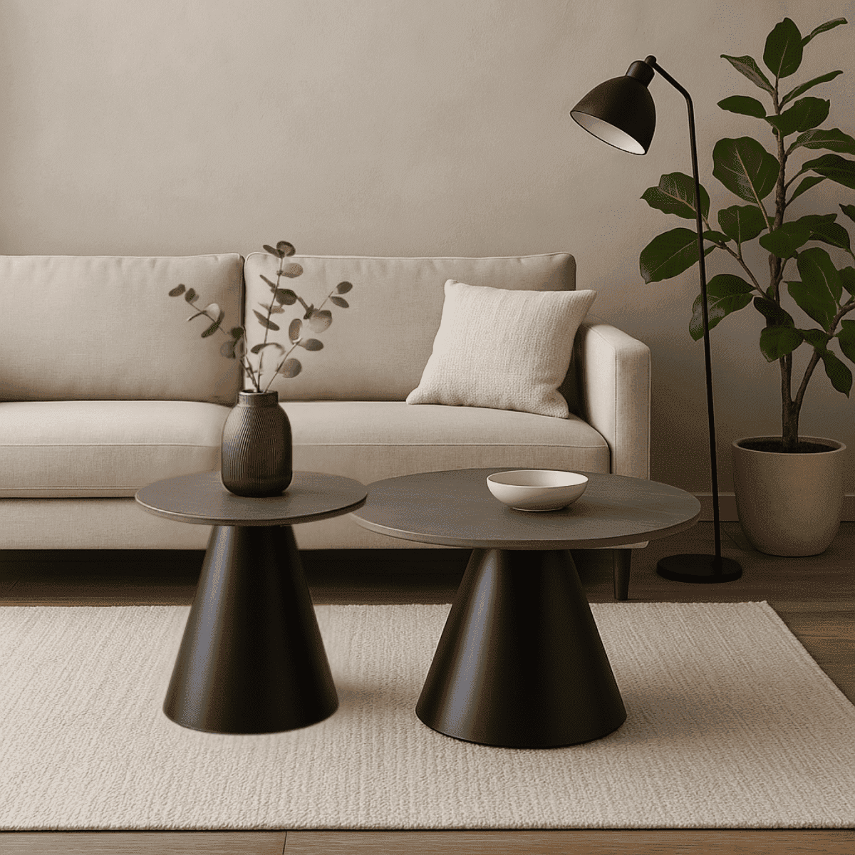 Lot de 2 tables basse rondes en pierre fritée grise - LOUNA - Calicosy