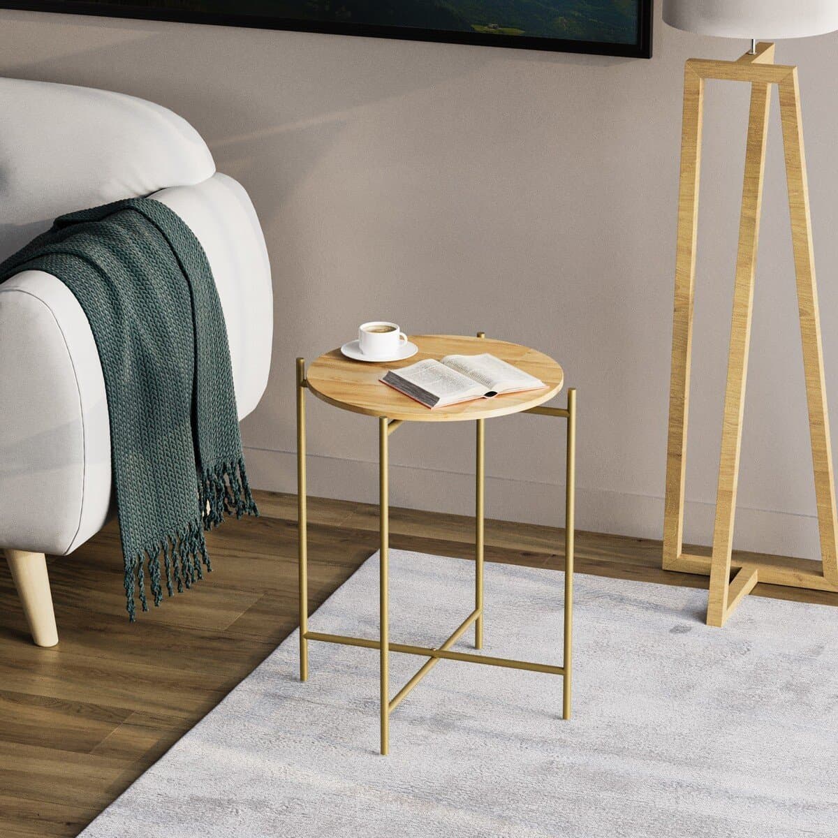 Bout de canapé avec plateau rond en Métal H56 cm - JAMIE - Calicosy