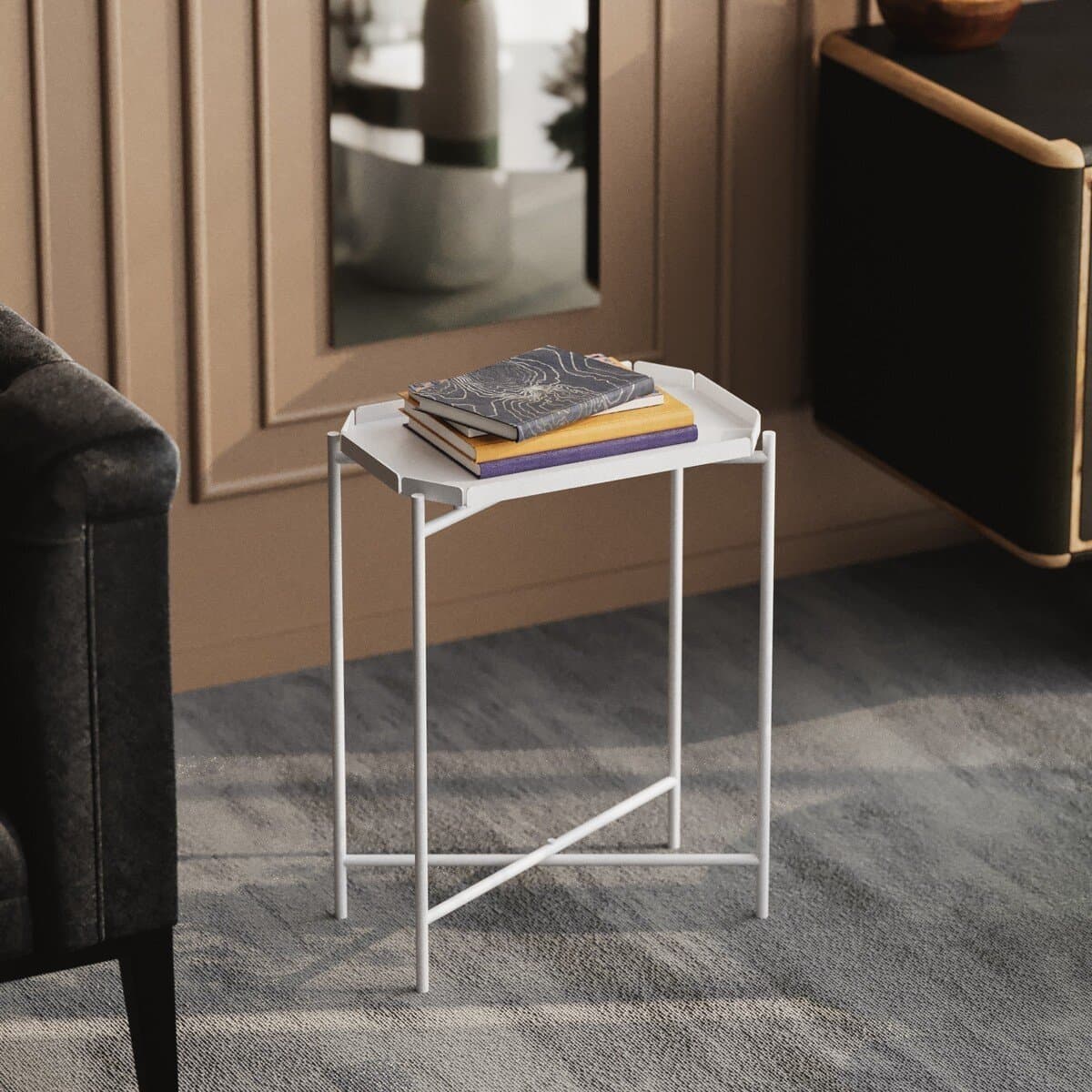 Bout de canapé avec plateau à rebord rectangulaire H56 cm - PARKER - Calicosy