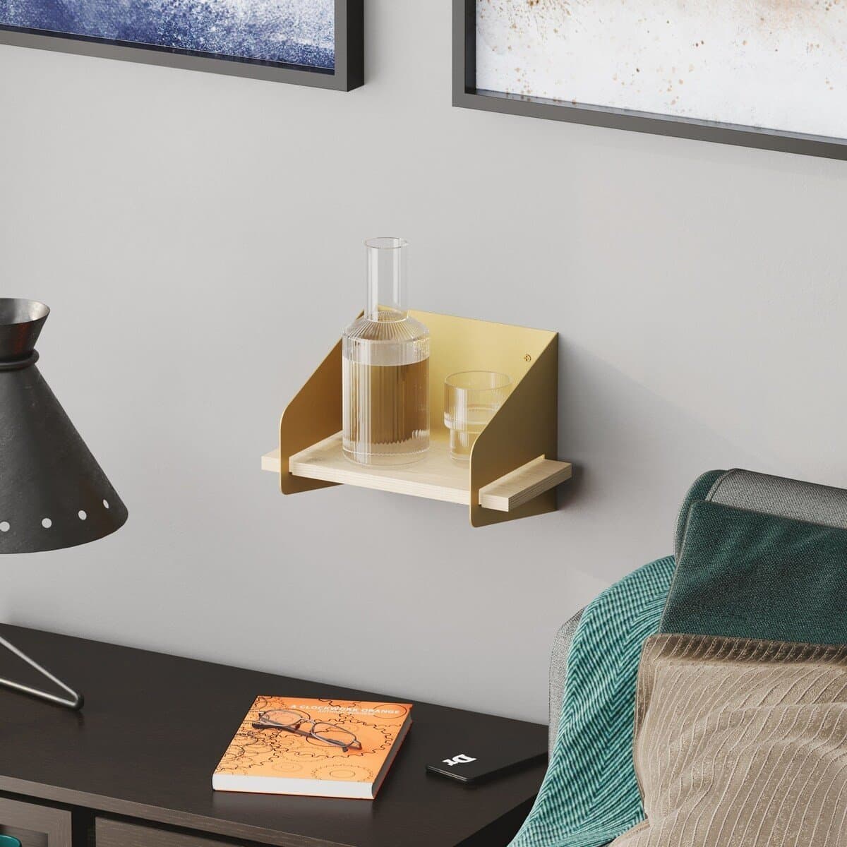 Etagère murale avec tablette en pin massif et Métal L30 cm - WREN - Calicosy