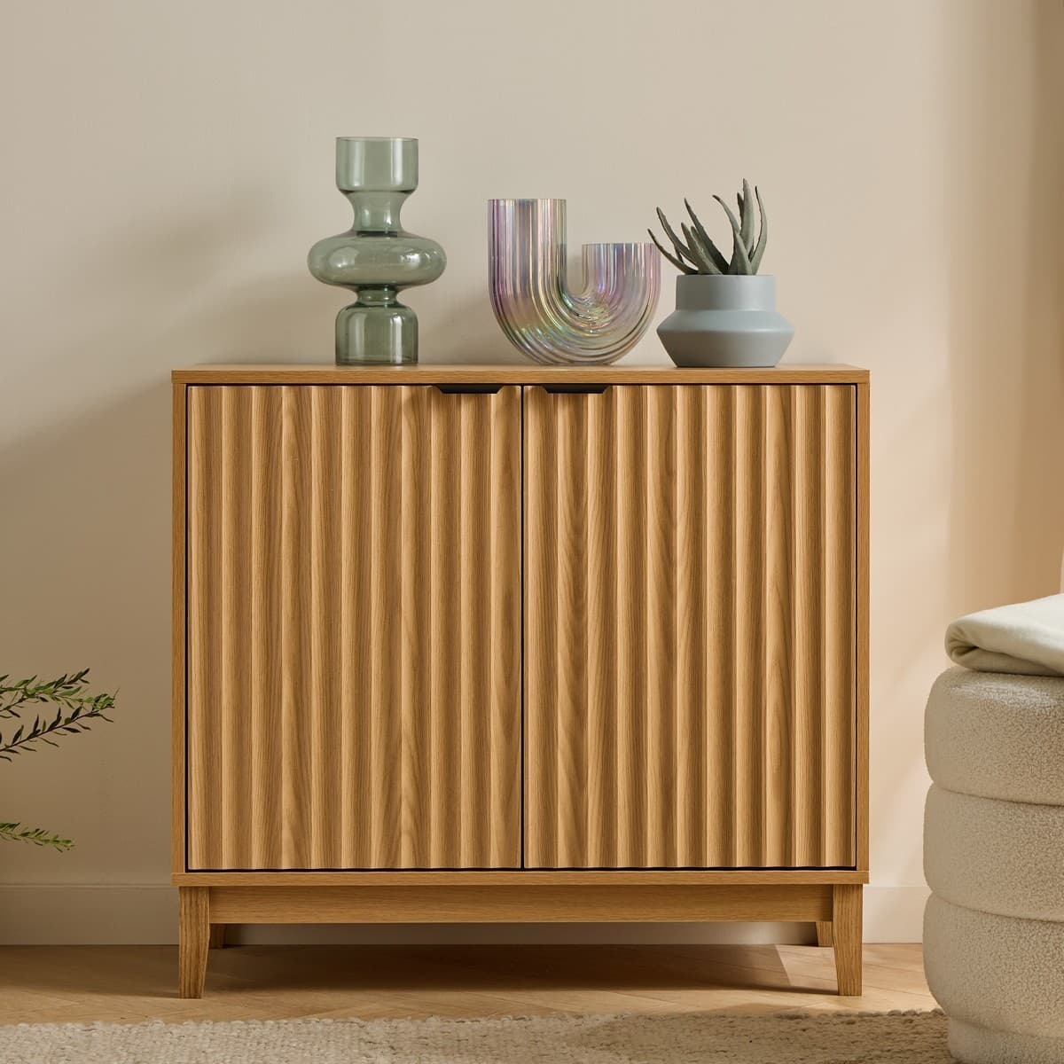 Buffet 2 portes avec façades effet vague L80 cm - BOLOGNE - Calicosy