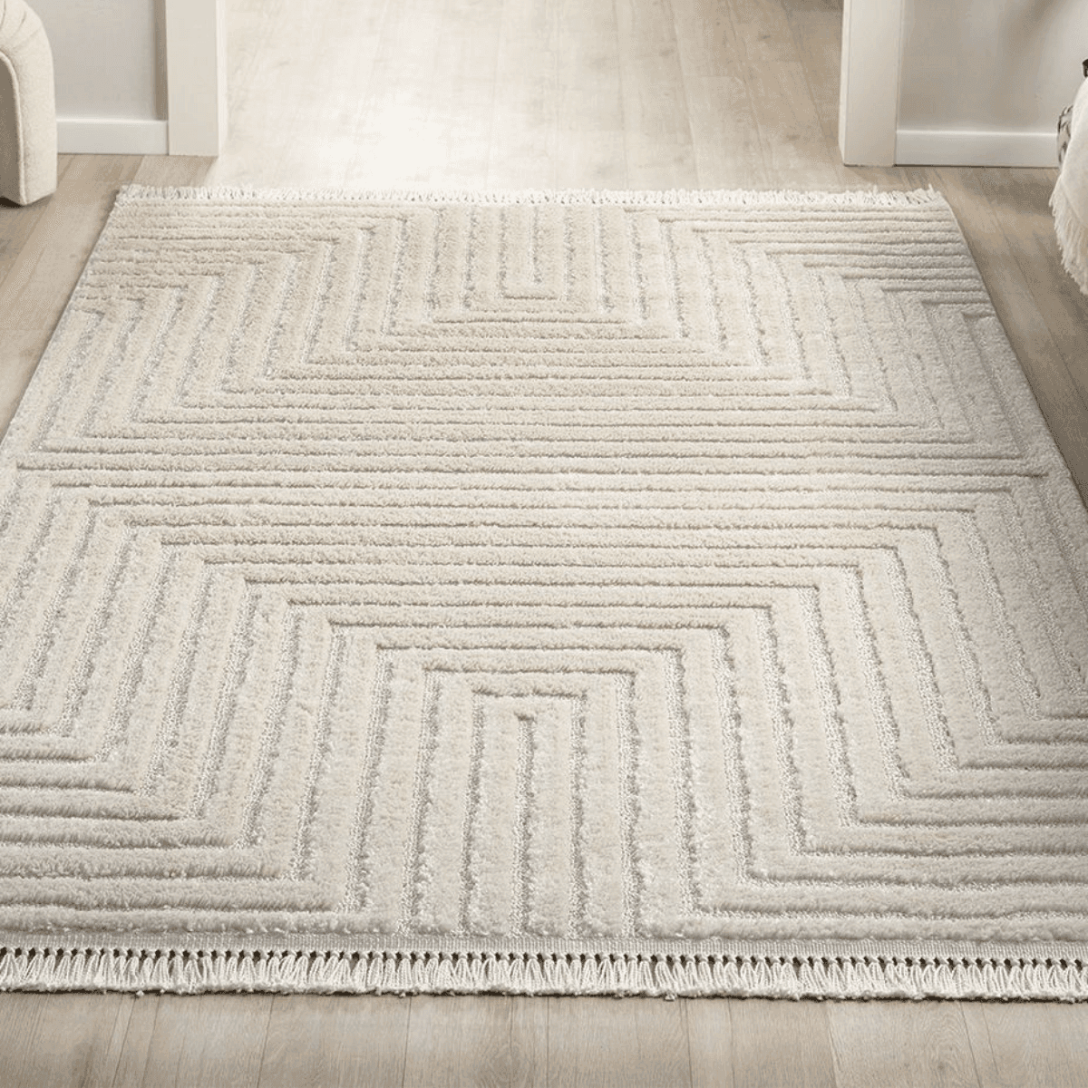 Tapis rectangulaire crème à motifs - FASELIS - Calicosy