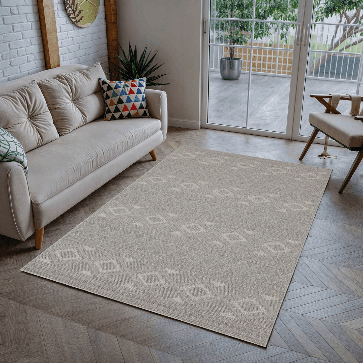 Tapis rectangulaire gris Ă motifs losanges gris - ASELYA - Calicosy