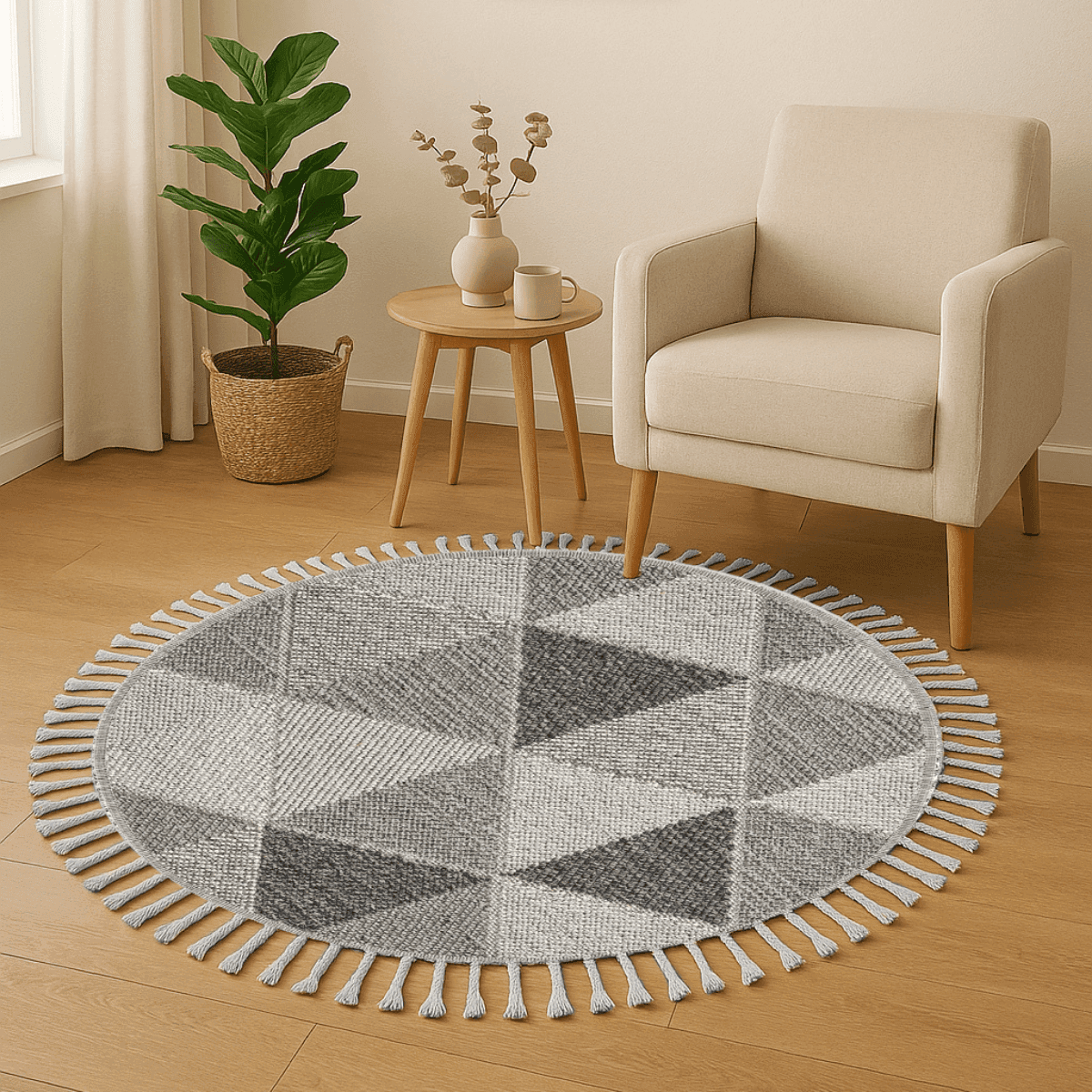 Tapis rond Ă motifs triangles gris - BUKLE - Calicosy