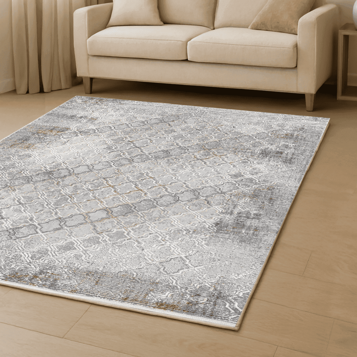 Tapis rectangulaire gris Ă motifs beiges et gris - VERONA - Calicosy