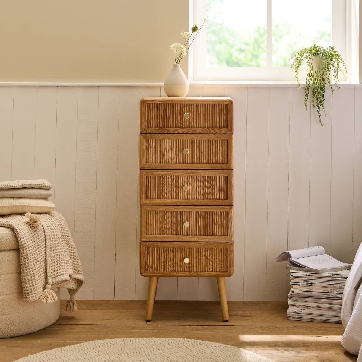 Chiffonnier 5 tiroirs avec façades lamellées H100 cm - AVA - Calicosy