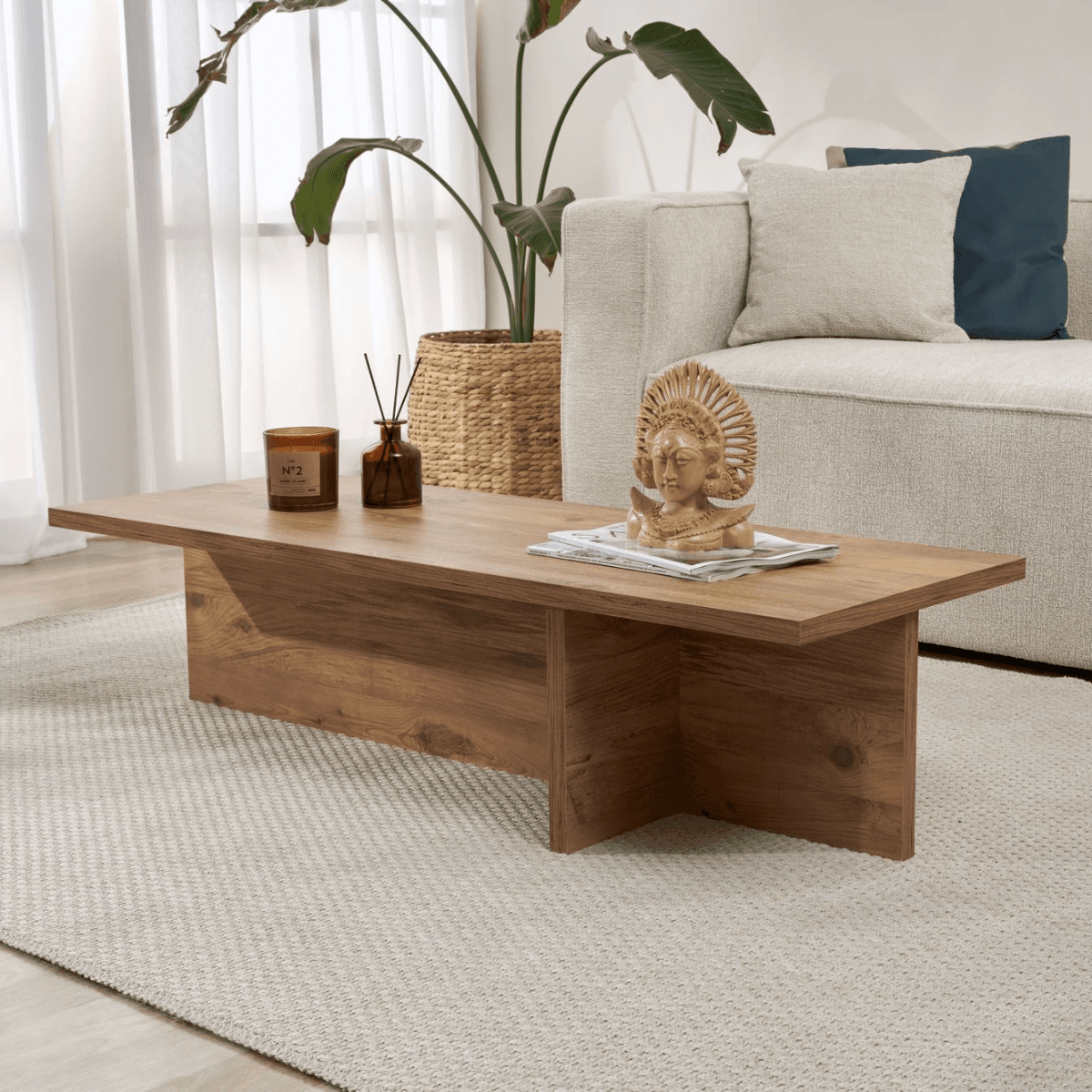 Table basse avec plateau rectangulaire et pied asymétrique L120 cm - HARBOR - Calicosy