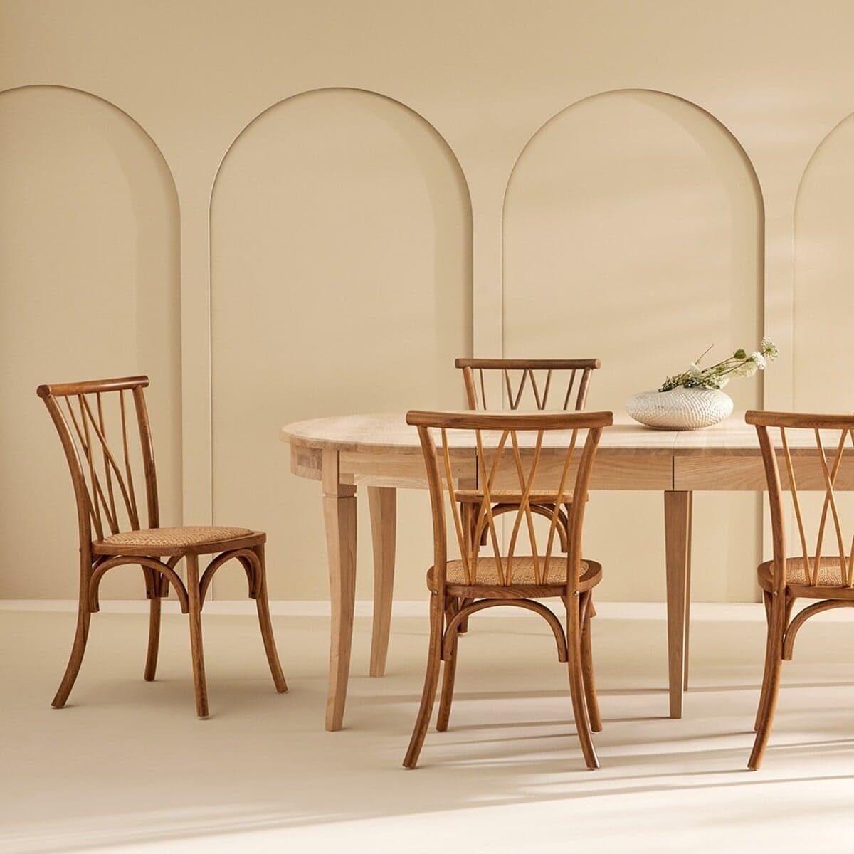 Lot de 2 chaises en chĂŞne assise rotin ADELE - Calicosy