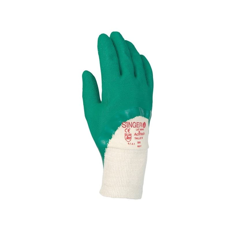Gants coton enduit latex crêpé gants coton enduit 3/5 latex crêpé t8 agressions mécaniques 8 oui coton, latex 1 sachet(s) de 10 paire(s) - singer frer