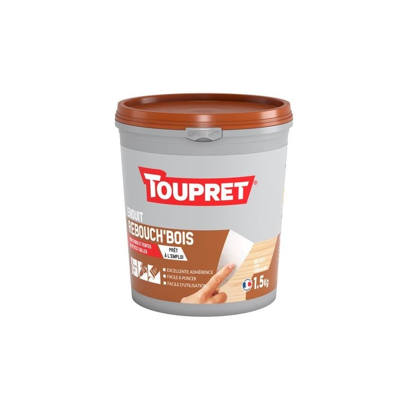 Enduit rebouch'bois en pĂąte 2 heure(s) 1 pot(s) de 1.5 kilogramme(s) pĂąte rebouchage enduit rebouch'bois en pĂąte bois, multisupport 1.5 kg - toupret