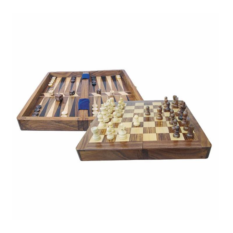 Coffret en bois de jeux d'Échecs et Backgammon