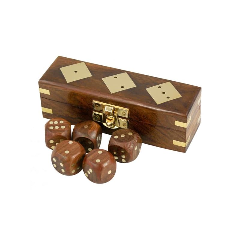 Coffret de dés en bois et laiton