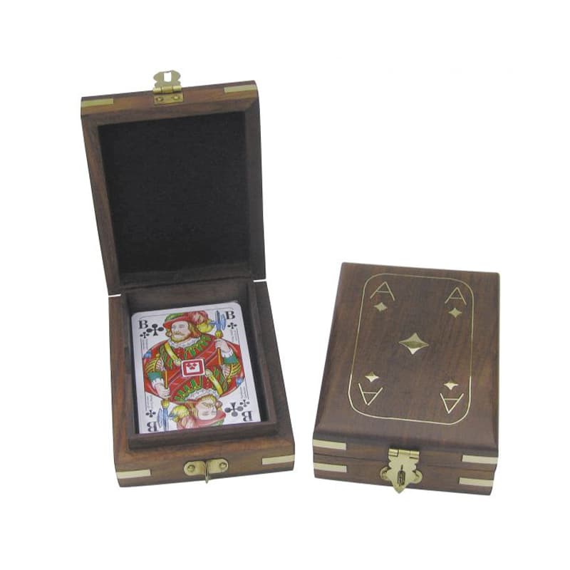 Coffret bois et laiton avec jeu de cartes