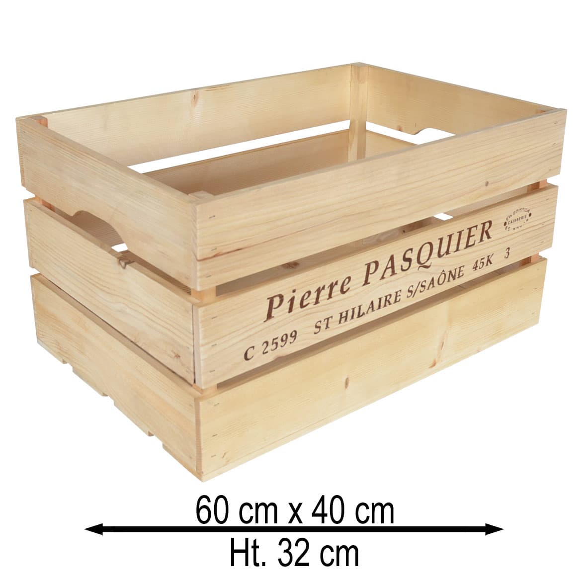 Caisse en bois rectangle imprimé 60 x 40 x 32 cm