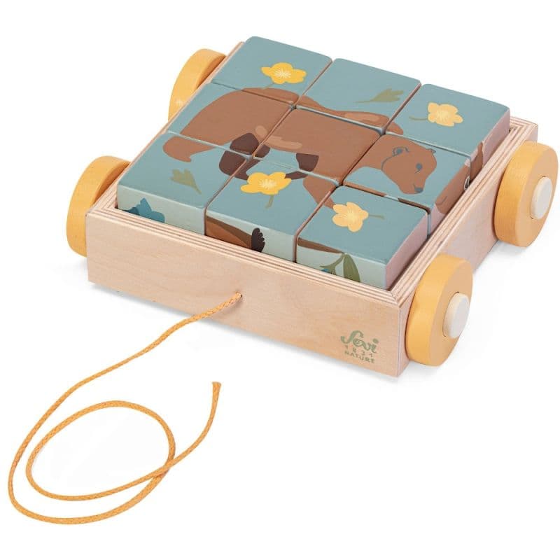Chariot 6 Puzzles 9 cubes en bois Animaux des montagnes Sevi 1831®