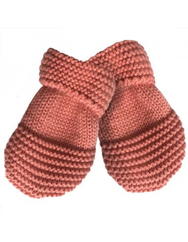 Moufles de naissance en tricot Chat Vieux Rose en coton biologique Rose