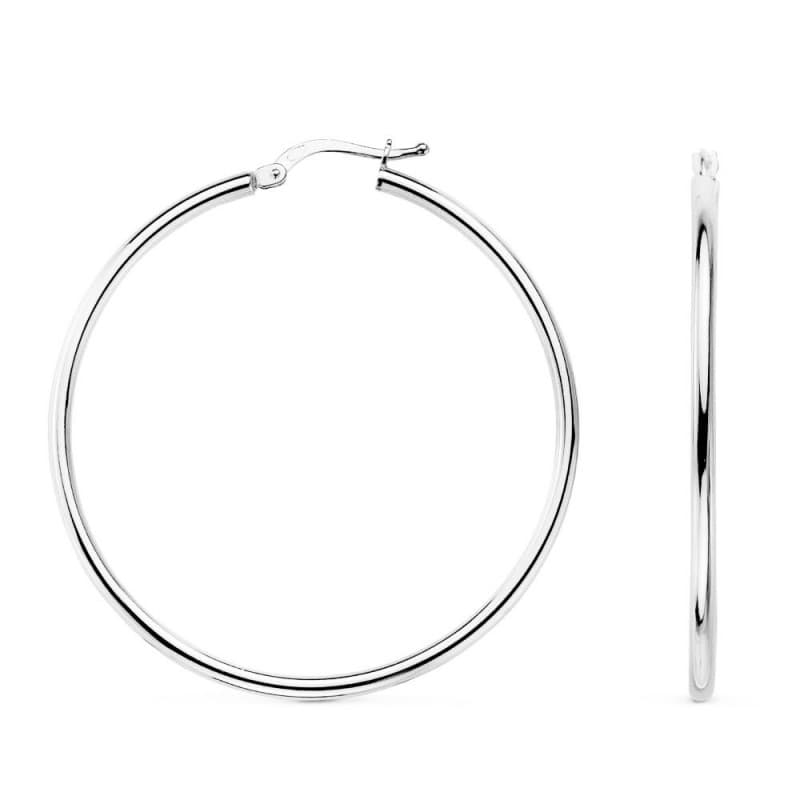 Boucles d'Oreilles Créoles Or 18 Carats 750/000 Blanc - 4cm