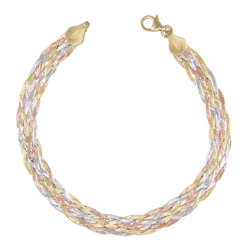Bracelet Trois Ors - Tresse Or Tricolore Jaune, Blanc et Rose - Femme
