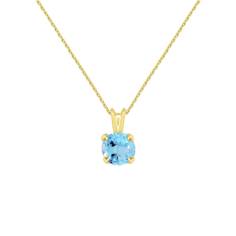 Collier - Pendentif Or Jaune Topaze Bleue Ronde - Femme - Chaine Dorée Offerte