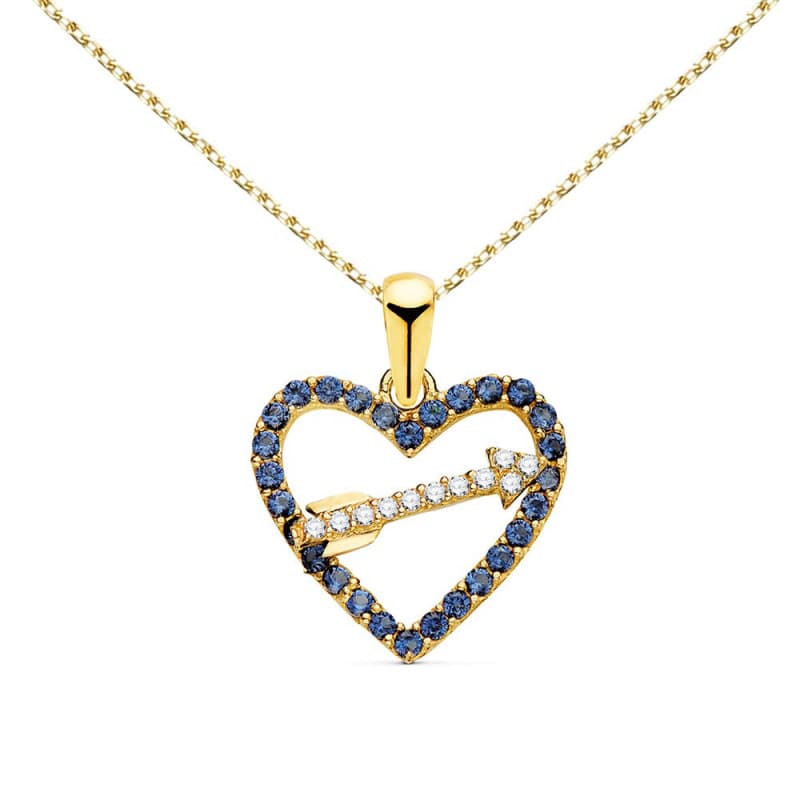 Collier - Pendentif Or 18 Carats 750/000 Jaune - Coeur et Flèche - Chaine Dorée