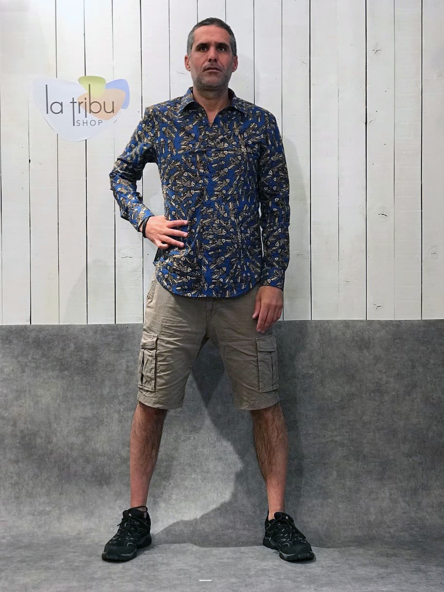 Chemise Kali-Yog Peter manches longues (Fish blue) - Extra-large