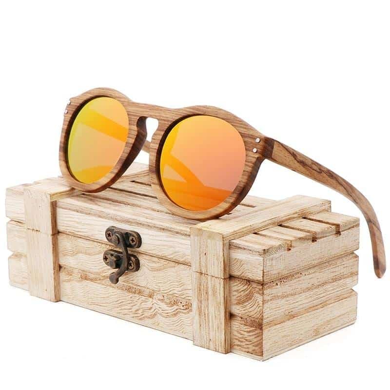 Lunettes de soleil rondes en bois unisexes Bleu