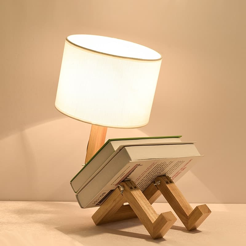 Décoration bois lampe de chevet ou de bureau style petit bonhomme en bois Beige