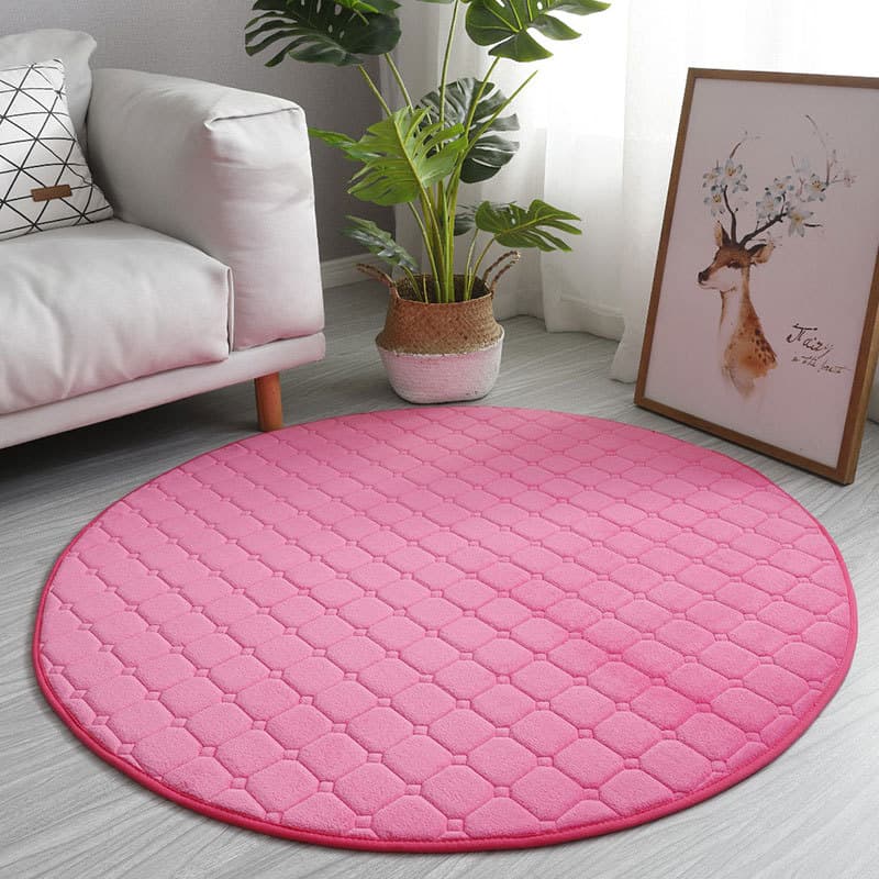 Paillasson rond antidérapant rose à carreaux - Rose - diamètre 80cm