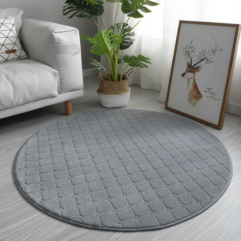 Paillasson rond antidérapant gris à carreaux - Gris - diamètre 140cm