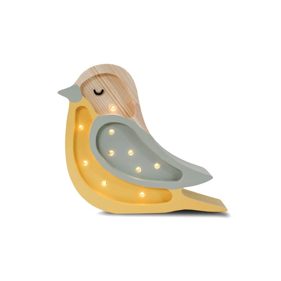 Lampe veilleuse en bois mini oiseau khaki moutarde