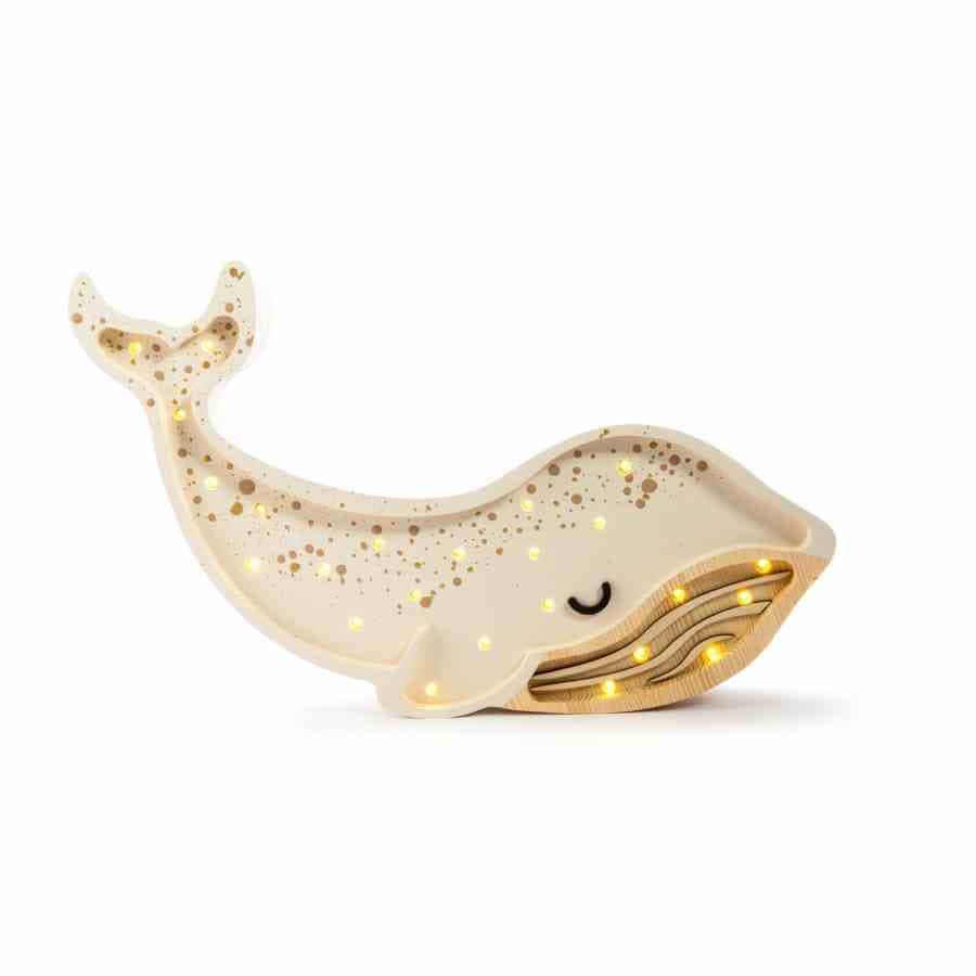 Lampe veilleuse en bois baleine blanche