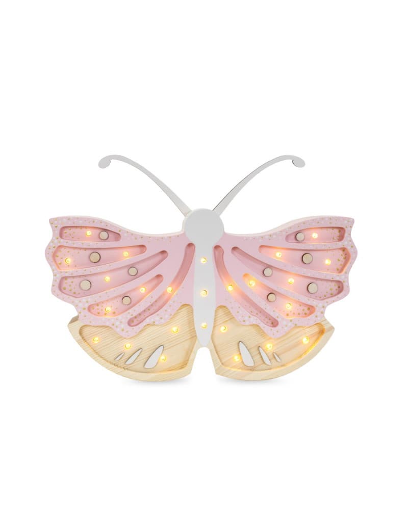 Lampe veilleuse en bois papillon rose crème