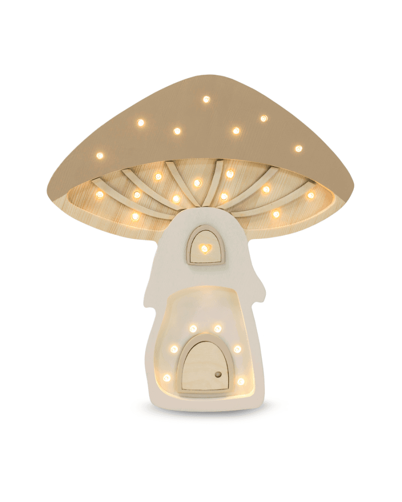 Lampe veilleuse en bois maison champignon - marron clair