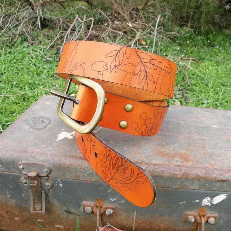 Ceinture cuir femme Cabinet de curiosité - Couleur orange 85 cm